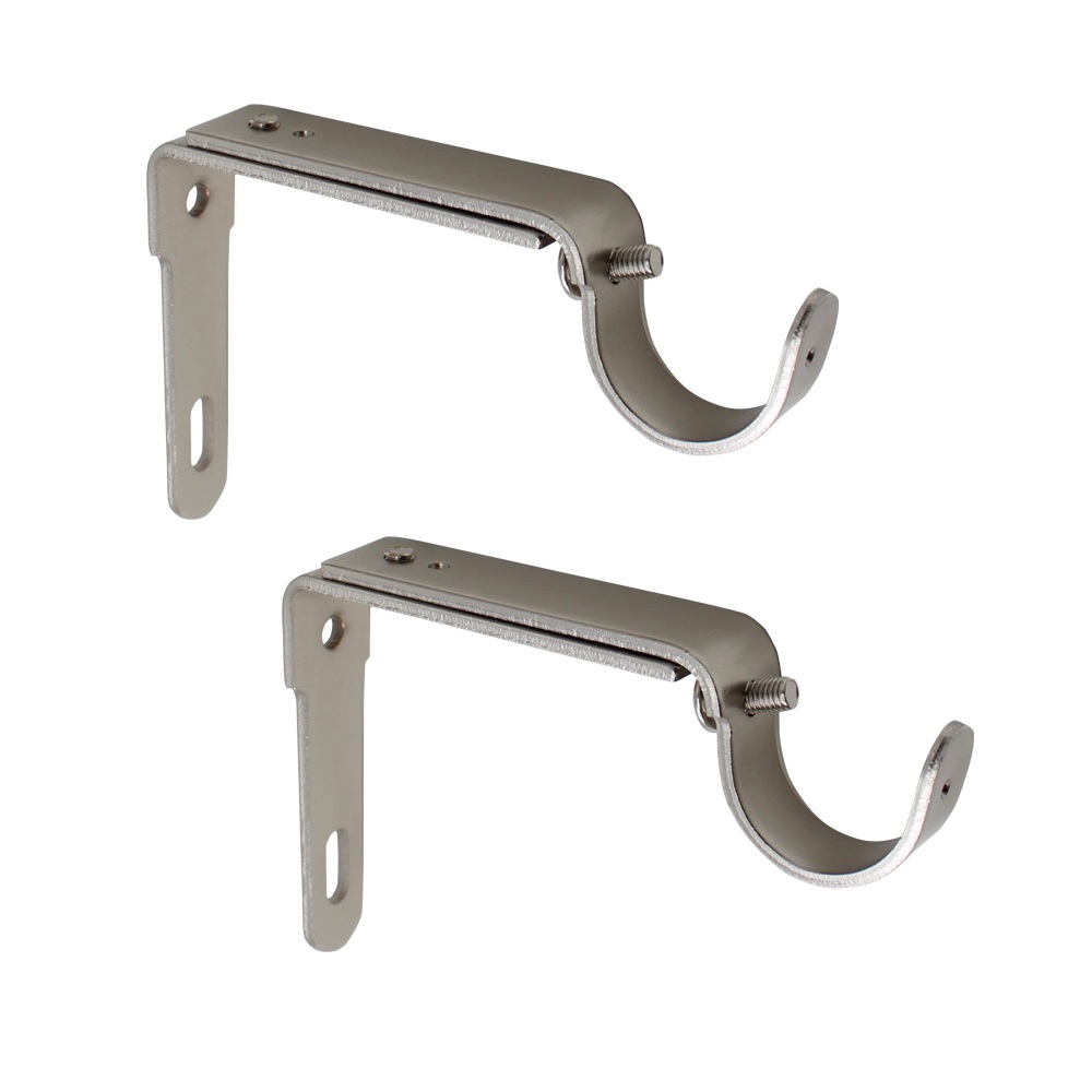 Adjustable Curtain Rod Brackets For 1 inch Rods, Set of 2, Satin Nickel